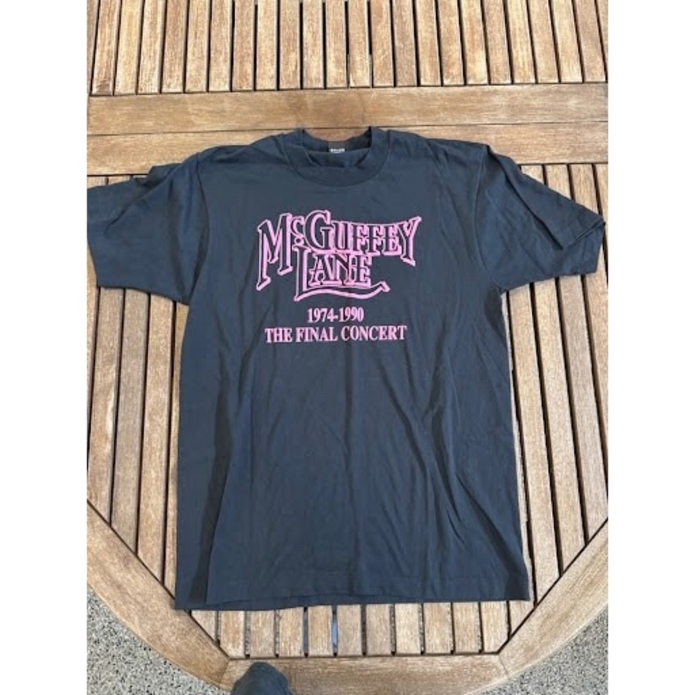 Vintage 1990 McGuffey Lane The Final Concert T-Shirt Black Screen Stars L USA